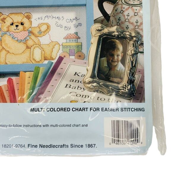 BUCILLA Baby Collection God Bless Babies Bear Cross Stitch Kit Hutch 9 x 12 New - Picture 5 of 11